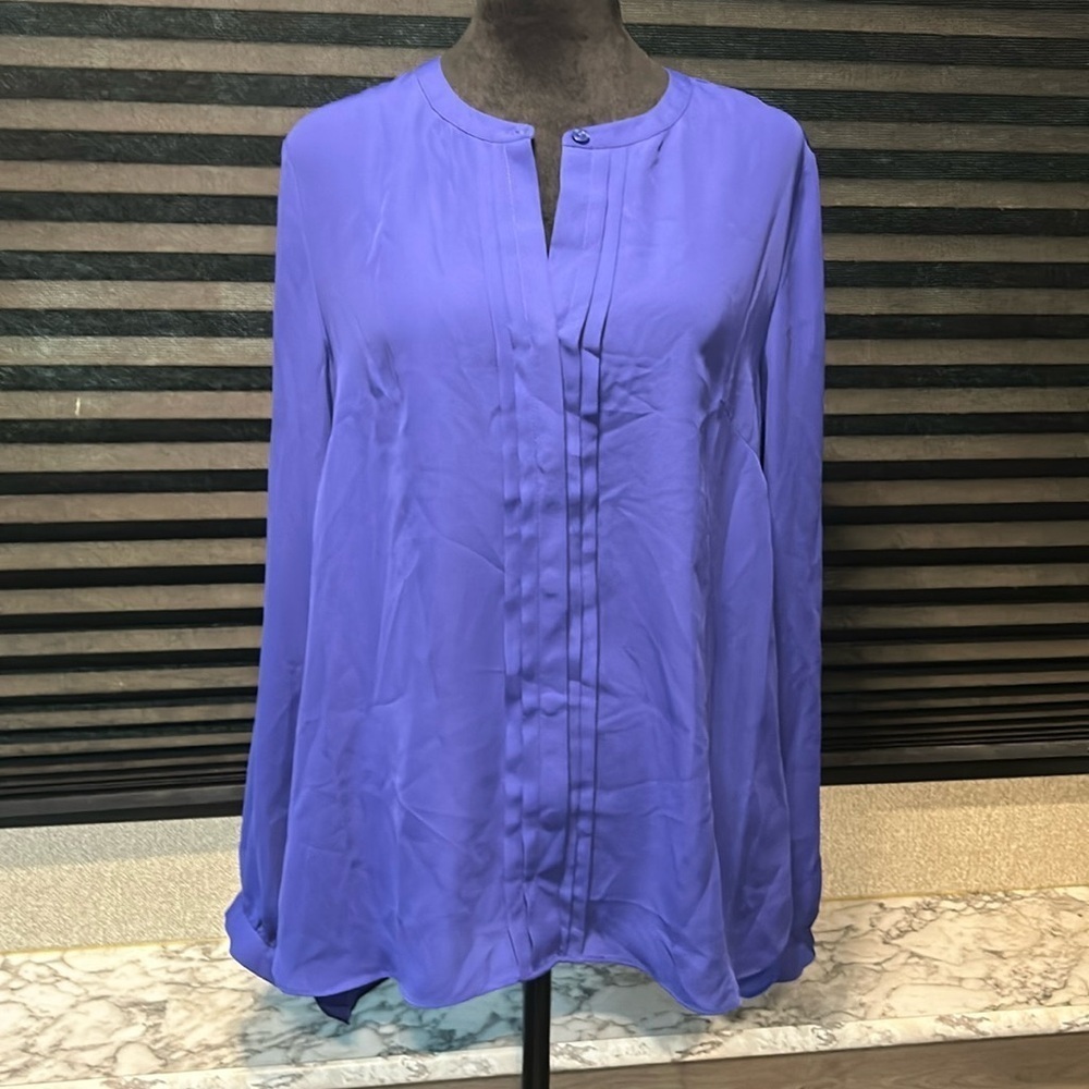 Laundry by Shelli Segal Women’s LS Royal Blue‎ Collarless Button Front Blouse 10